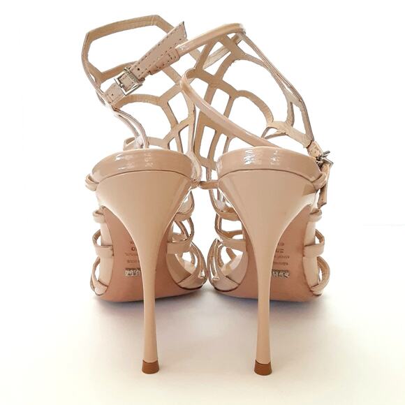 Shutz Juliana Caged Heels Nude Patent Leather Peep Toe Strap Heels 8 Wedding - Picture 6 of 14